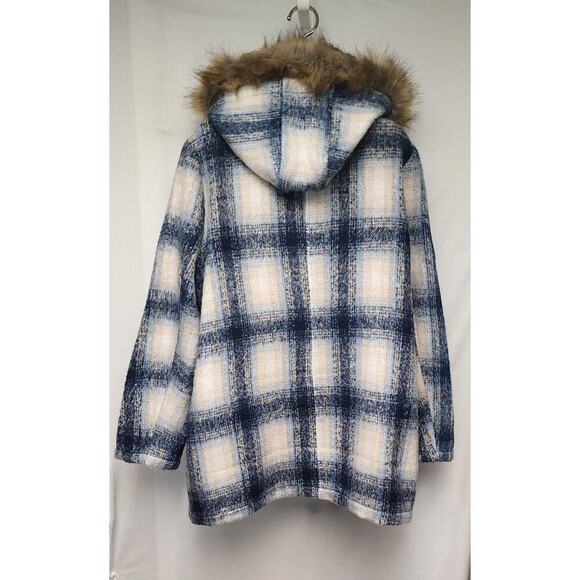 JustFab Plaid Hooded Faux Wool Coat/Jacket. Blue Size XXL - Picture 12 of 12